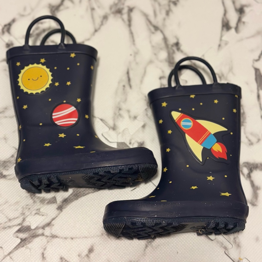 Cat & Jack Navy Space Rocket Kids Rain Boots